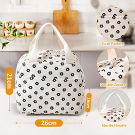 Esoes Insulated Strawberry Lunch Bag for Women, Cute Corduroy Lunchbag with Aluminum Lining, Large Capacity Reusable Cooler Lunch Box for Trave Work (flower)