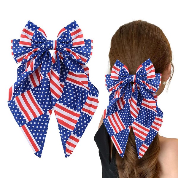 Independence Day Hair Bow Clips for Women American Flag 4th