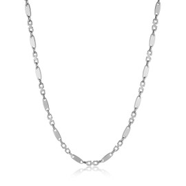 HZMAN Stainless Steel Necklace for Men Hip Hop Polished Silver Chain Long Flat Coffee Bean Chain Necklace Jewelry Gift (18in)