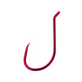 Eagle Claw Lazer Sharp Long Shank Octopus Hook, Offset Up Eye, Barbless, Size 1/0, Medium Wire, 46 Hooks, Red
