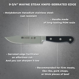 Wayne Steak Knife Set – Serrated Blade – Durable POM Resin Handle - The Perfect Tools for Enjoying your BBQ - Set of 2 Knives & Gift Box - Made in Spain