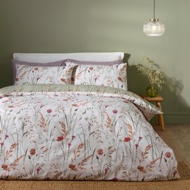 Catherine Lansfield Brushed Grasmere Floral Cotton Reversible Duvet Cover Set with Pillow Case Green