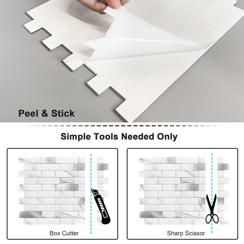 BeNice Kitchen Backsplash Peel and Stick Tile Stickers 3D Brick