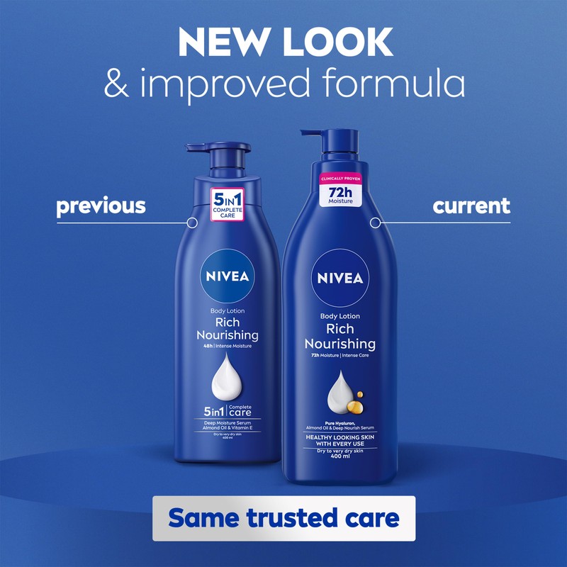 NIVEA Rich Nourishing Body Lotion (400ml), Rich 72H Hydration Moisturiser
