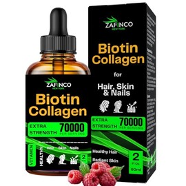 ZAFiNCO Liquid Biotin and Collagen Drops - Extra Strength 70000 mcg Biotin Drops, Hair Growth Vitamins for Women & Men - Liquid Collagen for Glowing Skin Support, Healthy Hair & Nail Growth