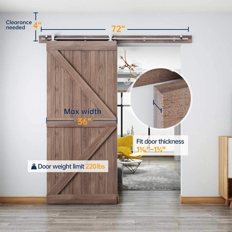 EaseLife 6 FT Top Mount Stainless Steel Sliding Barn Door