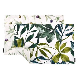Reversible Type Placemat, Set of 2, 100% Cotton, 11.8 x 17.7 inches (30 x 45 cm), Botanical Leaf w3100800