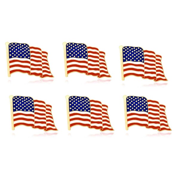 Pack of 6 American Flag Lapel Pins Bulk Waving US