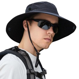 ZOORON Sun Hats for Men Women, Fishing Bucket Hats, Wide Brim UV Protection Waterproof Breathable Boonie Hats (1Pack-Black)