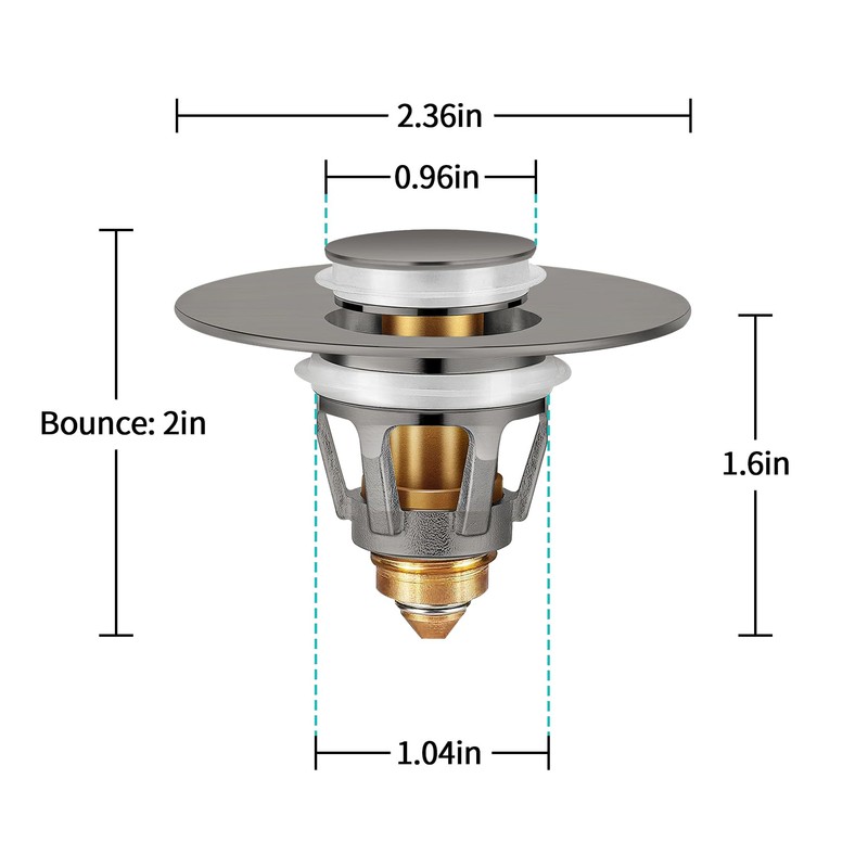 Universal Bathroom Sink Stopper with Hair Catcher, for 1.04-1.97 Inch