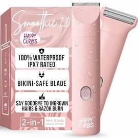HAPPY CURVES Smoothie 2.0 Bikini Trimmer - Afeitadora eléctrica para mujer, resistente al agua con protectores ajustables, afeitadora personal para cabello púbico, afeitadora íntima para mujer y