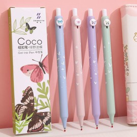 MOZXIRZ 4 Pcs Gel Ink Pens Cartoon Retractable Pens Cute Animal Pen 0.5mm Ballpoint Pen Office School Supplies for Girls (Butterfly)