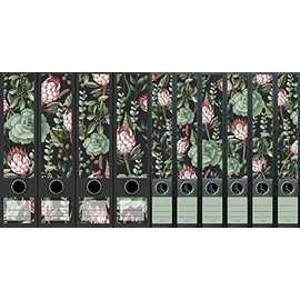 Set of 10 Wide and Narrow Folder Spines Succulent Plant Pattern File Art Labels Decoration 2205 2210