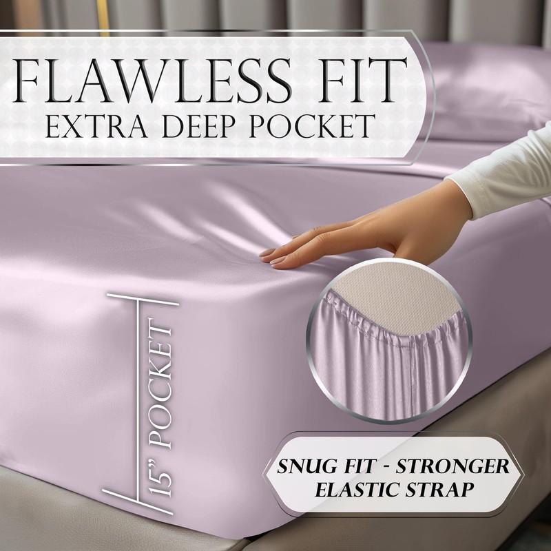 DECOLURE Satin Bed Sheets - 4 Piece Luxury Silky Full