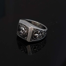 Lion Head Ring for Men, Norse Viking Roaring Lion Ring Vintage Engraved Carved Band Rings, Punk Hip Hop Lion Signet Ring, Lion Totem Amulet Ring, Gothic Animal Lion Jewelry Jewelry for Men Mens (10)