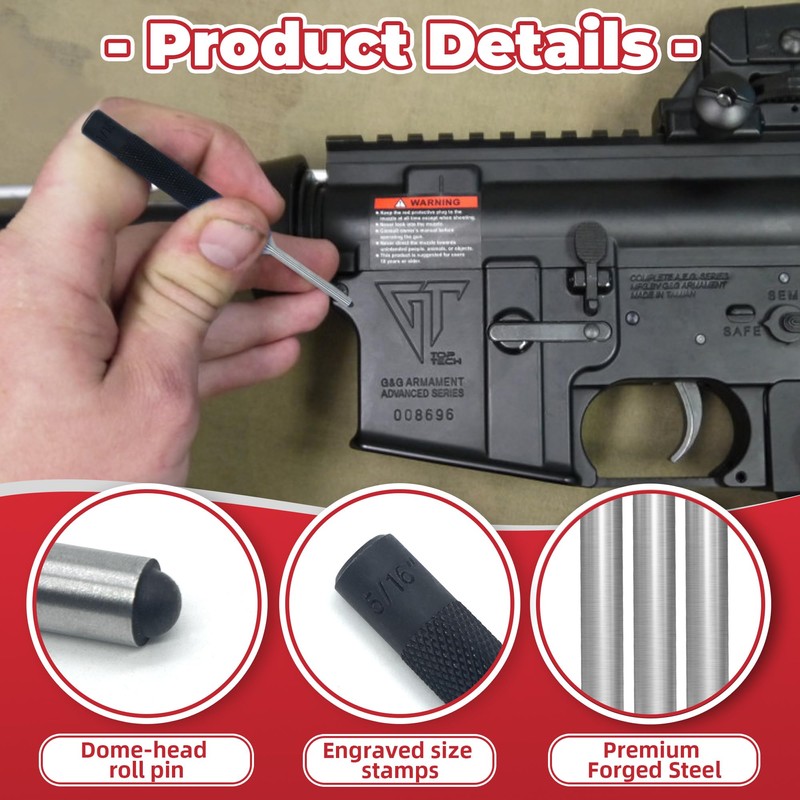 AIMUNOK 9-Piece Roll Pin Punch Set - Precision Steel Punches