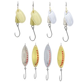 Fish Rig Large Premium Spinners and Spoons - 8 Barbless Fishing Lures Set. Steel Sharp hooks-Quick Single/Treble Hook Change-Tackle Box