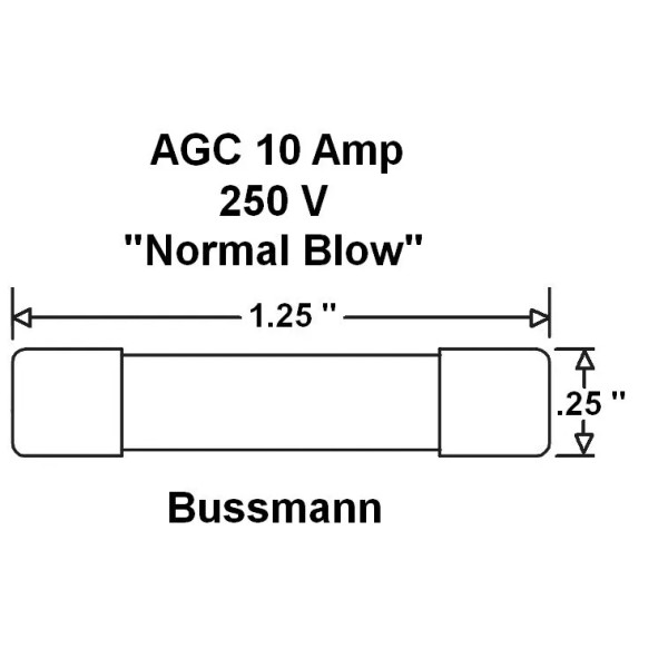 Bussmann 2 ea, AGC 10 Amp 250V Glass Fuse, Normal