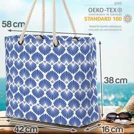VOID Shell Pattern Blue Ceramic Beach Bag Shopper 58 x 38 x 16 cm 23L XXL Shopping Bag Travel Bag Beach Bag, multicoloured