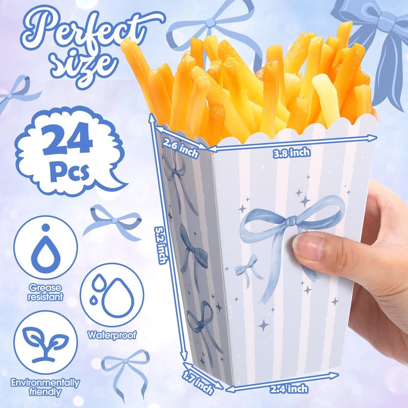 Fullhawl 24 Pcs Blue Bow Mini Popcorn Boxes Blue and