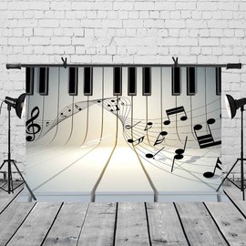 LYLYCTY 7x5ft Music Theme Backdrop Piano Black and White Key Music Symbol Music Element Photo Studio Photography Background Props Video Studio Props LYLX436