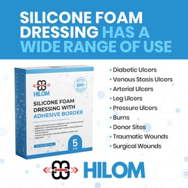 Hilom Silicone Foam Dressing with Adhesive Border 4 in x 4 in (5 Pack) Waterproof Dressing | Moist to Heavily Draining Wounds Including Pressure Ulcer, Burns, or Lacerations | Latex Free…