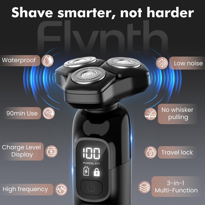 Electric Razor for Men Flynth 3-in-1 Cordless Shaver 3-Blade Rotary