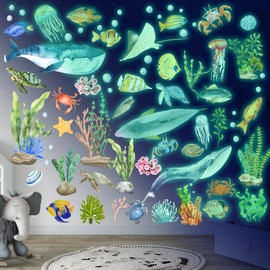 Sea Creatures Wall Sticker Luminous Wall Sticker Ocean Fluorescent Wall Sticker Underwater World Sea World Luminous Sticker for Children's Room Decorative Stickers