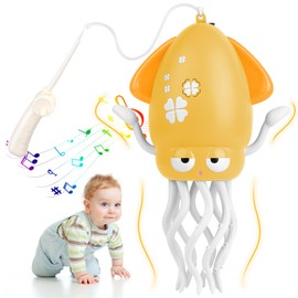 Diakud Baby Toys 6-12 Months Birthday Gift Ideas Montessori Toys for 1 2 3 Year Old Boys Girls, Babies Tummy Time Musical Dancing Octopus Toy for Toddlers 1-3 Magical Crawling Squid Toy (Yellow)