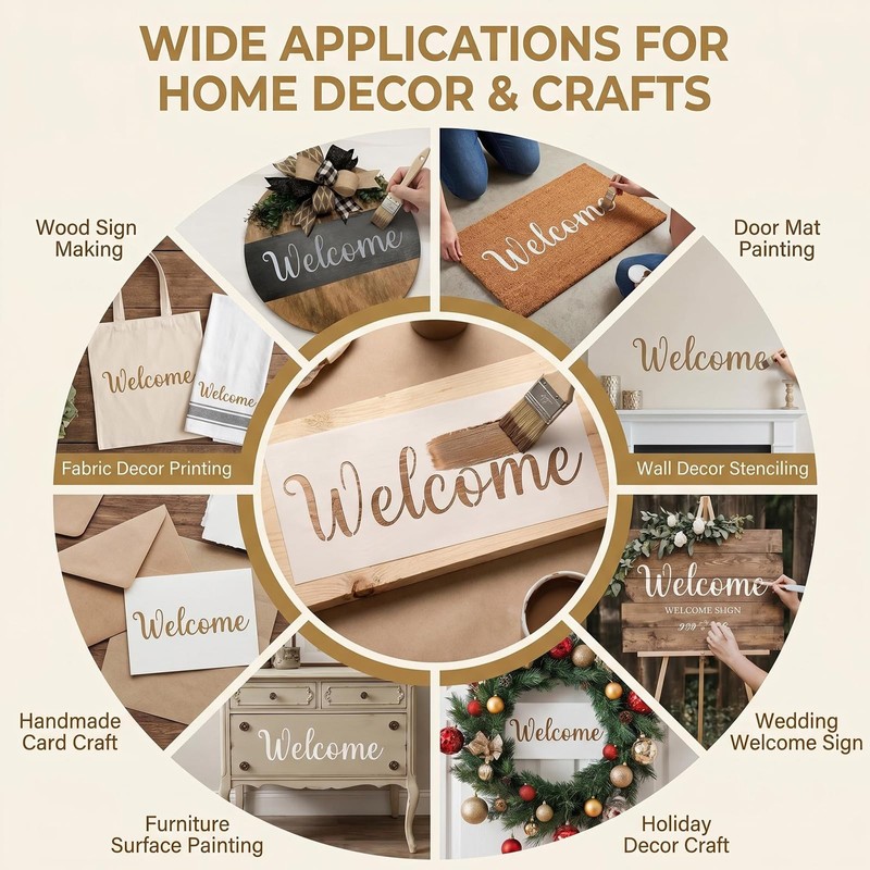 6 Pcs Welcome Stencils for Painting on Wood Doormat