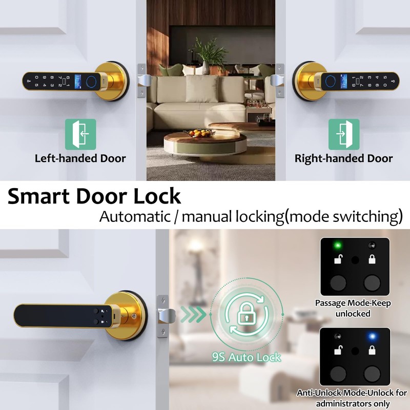 Foxlock Fingerprint Door Lock with Screen, RFID Smart Door Handle