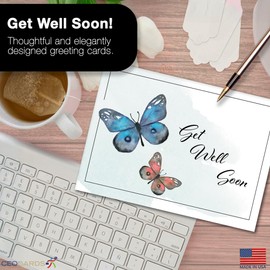 Get Well Soon Cards Bulk Greeting Card Set (Butterflies) 18 Pack With Envelopes - 5x7 Inch Feel Better Recovery Message for Team Members, Employees, Coworkers & Office (GW2401)