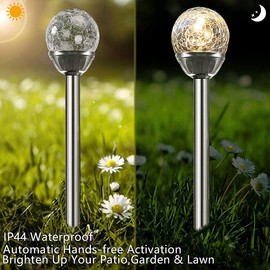 AMZSTAR 4Pack Solar Glass Crackle Ball Pathway Light Outdoor Waterproof Solar Garden Path Lights Landscape Lighting Decoration (Warm White)