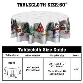 Kawani Winter White Snowman Snowflake Tablecloth Christmas Round Tablecloth 60 Inch White Table Cloth for Farmhouse Kitchen Decor Polyester Fabric Christmas Table Cover for Party Outdoor Camping