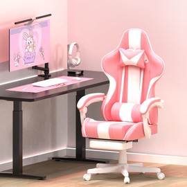 Ferghana Gaming Chairs, Ergonomic Racing Style PC Game Computer Chair with Headrest Lumbar Support Adjustable Recliner PU Leather Video Computer Chair(Pink)