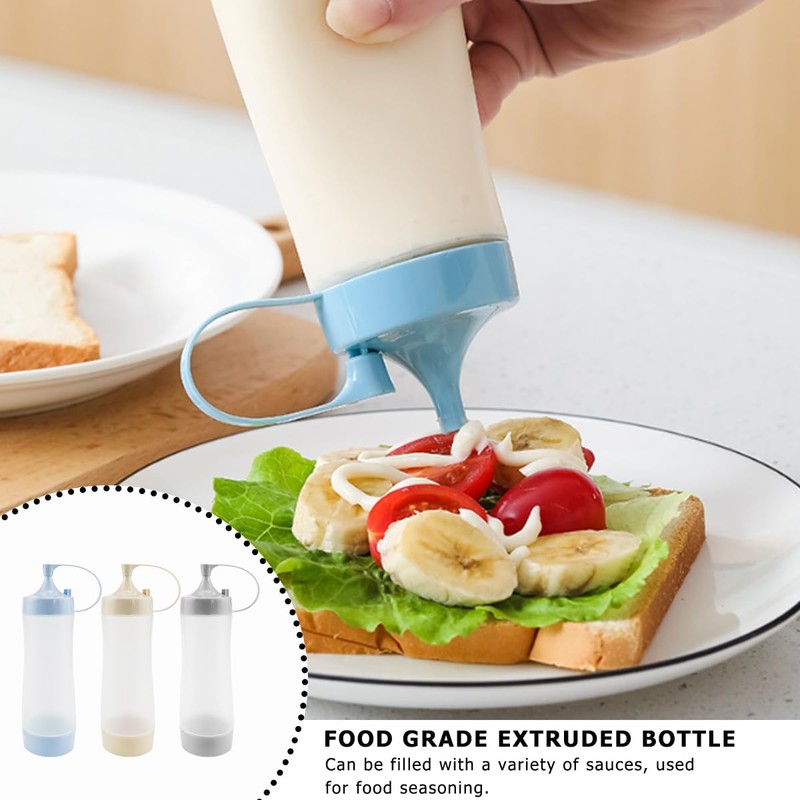 DOERDO 3Pcs Silicone Squeeze Bottles with Lid for Sauce Condiment