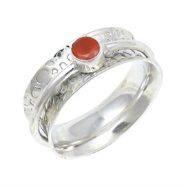 JEWELSTREZORO Karneol Edelstein Spinnerring Männer & Frauen Spinnerring 925 Sterling Silber Meditationsring Geschenkartikel Schmuck TSR152K_54 (17.2)