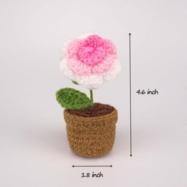 Lutoku Handmade Crochet Flowers,Small Potted Knitted Desk Decorations Home Decoration Car Dashboard Decorations Crochet Artificial Flower (Pink Rose)