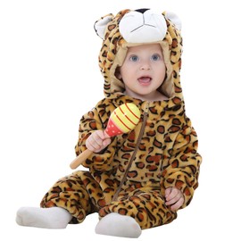 HAHASHOW Baby Winter Romper Pyjamas Baby Flannel Playsuit with Hood Animal Jumpsuit for Boys and Girls 3-36 Months, leopard