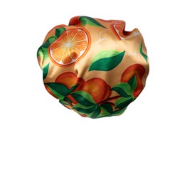 Reversible Satin Hair Bonnet, Strawberry and Orange Print Design, Large (Orange)