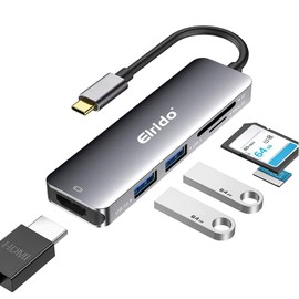 USB C Hub Adapter for Tablet PC by Elrido, USB-C HDMI Port Dongle for Tablet Converter 5 in 1 with 4K HDMI,USB 3.0 Ports,SD,TF for m1 m2 Computer Has Such Surface and Other Type C Devices