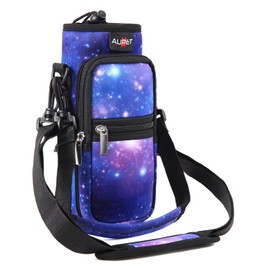 AUPET Water Bottle Sling Bag Sleeve Holder Carrier 25/32/40/64 oz,Insulated Crossbody Water Bottle Case Cover with Strap and Pockets for Men/Women Walking Hiking Camping (64oz, purple starry sky)