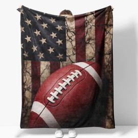 American Flag Football Blanket for Boys Men Dad Women Birthday Valentines USA National Flag Sports Theme Decor Home Couch Sofa Kids Adults Soft Flannel Throw 60"x50"