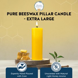 100% Pure Beeswax Candle – Extra Large 3x9 Inch Pillar – Long Lasting 110 Hour Burn – Non-Toxic & Hypoallergenic – Natural Honey Aroma - Handcrafted - Sustainably Sourced – Alternative Imagination