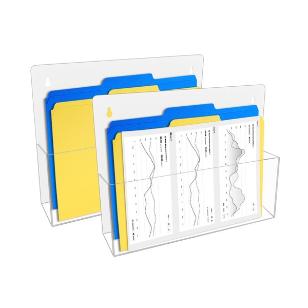 JUESHA 2 Pack Clear Acrylic File Holder Wall Mount Self