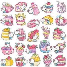 Cartoon Cat Stickers for Children - 100 Charming Designs with White Cat, Pink Flowers & Sweet Treats - Scrapbook Sticker Set Perfect for Girls, 5-7.5 cm