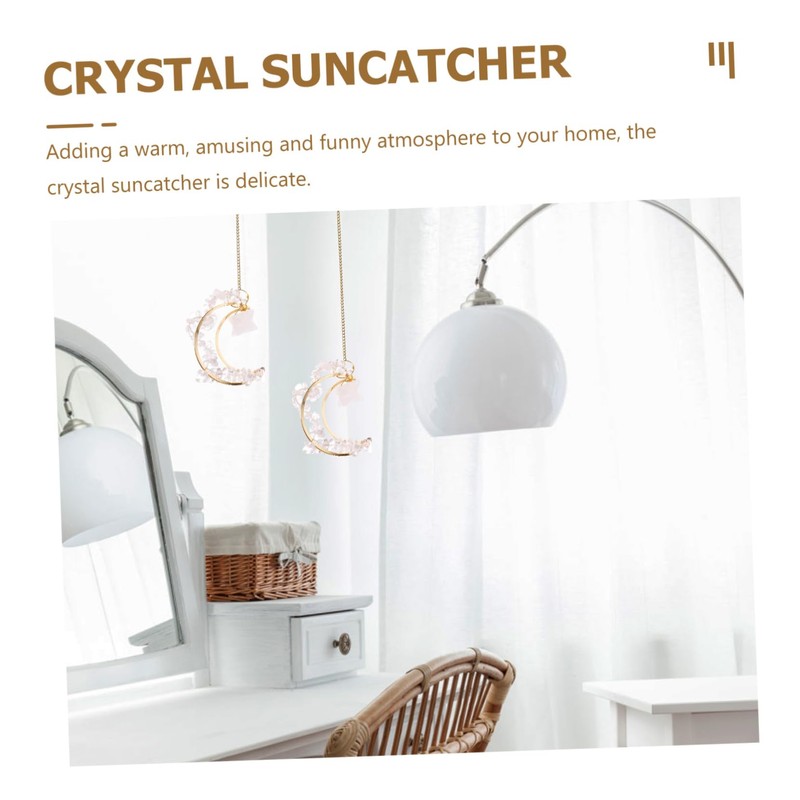 KONTONTY Unique Crystal Window Moon Pendant Decorative Hanging for Living