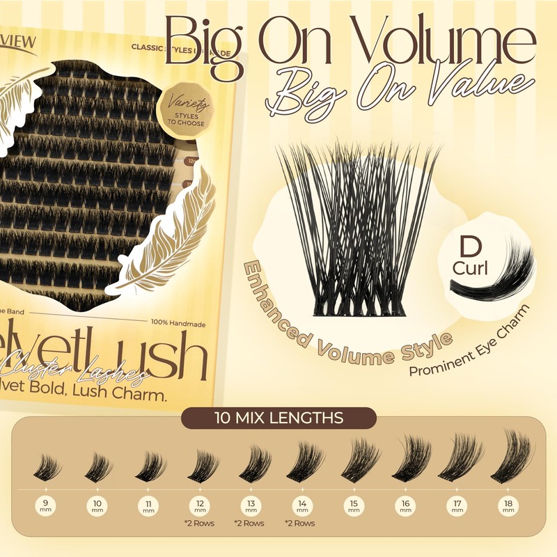 LASHVIEW Lash-Extension-Clusters, Volume Lash Clusters 9-18mm mix Fluffy Lash Extension