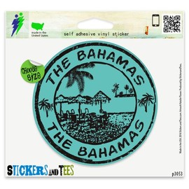 The Bahamas Travel Stamp Vinyl Car Bumper Window Sticker 2" x 2"
