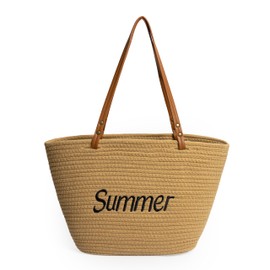 MUHUASHI Summer Beach Tote Bag for Women Large Woven Straw Shoulder Handbags Swim Holiday Travel Shopping Weave Hobo Bag, Light Brown, Large